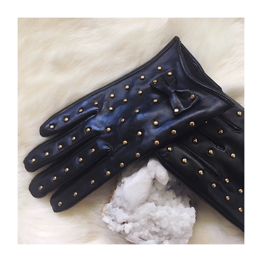 NWOT Aldo Black Faux Leather Gold Stud Gloves